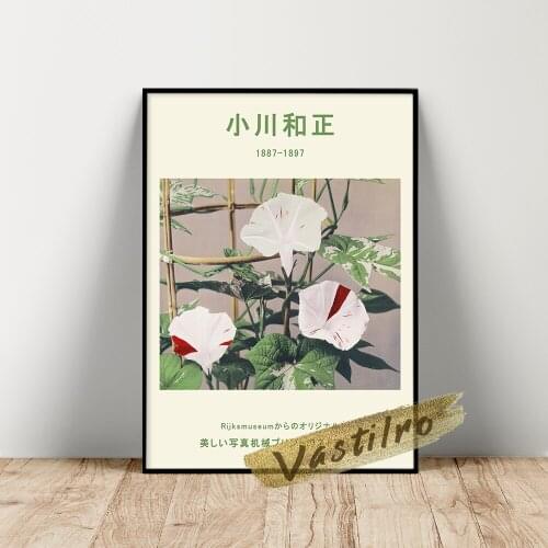 Ogawa Kazumasa Exhibition Museum Poster, Beautiful Striped Bindweed Flowers Wall Painting, Vintage Kazumasa Flower Leaf Picture