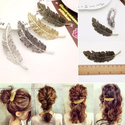 New Fashion Vintage Silver Plated Gold Leaf Feather Hairpin Spring Clip Hairpin Jewelry Accessories Wholesale