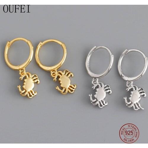 OUFEI 925 Sterling Silver Earrings Women Hoop Punk Earrings Round Crab Small Earrings Fashion Unique Fine Jewelry