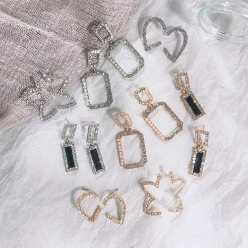 Match-Right Korean Cute New Style Earring for Women Luxury Rhinestone Heart Star Desing Earrings 2020 New Girl Jewelry LX093