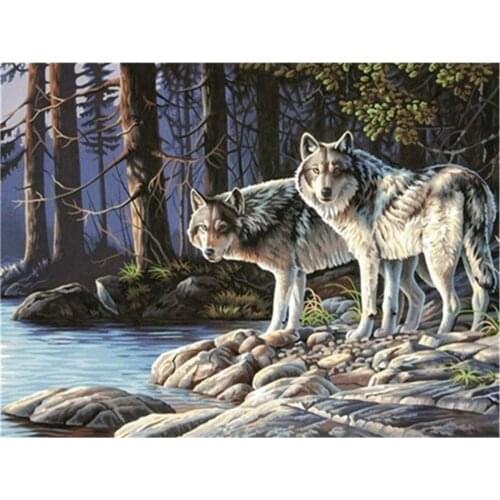 Animal Wolf Printed Fabric 11CT Cross-Stitch Embroidery Set DMC Threads Sewing Painting Knitting Handicraft Gift Needle Floss