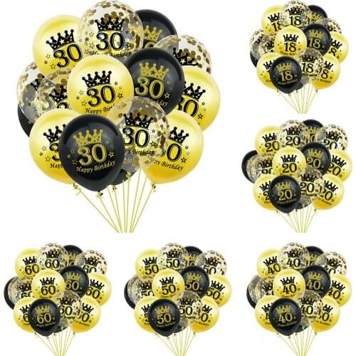 ZLJQ 15pcs/set 30th 40th 50th Balloons Adult Birthday Party Decorations 12inch Latex Gold Confetti Ballon Home Decor Supplies