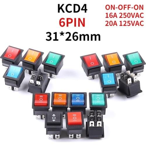 1 pcs KCD4 6Pins 31*26mm ON-OFF-ON 16A 250VAC 20A 125VAC Boat Rocker Switches Electrical equipment With Light Power Switch