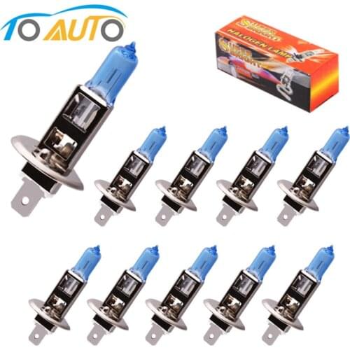 10pcs H1 100W 12V Halogen Bulbs Car Headlight Super Bright White 5000k Car Lights Auto Headlamp