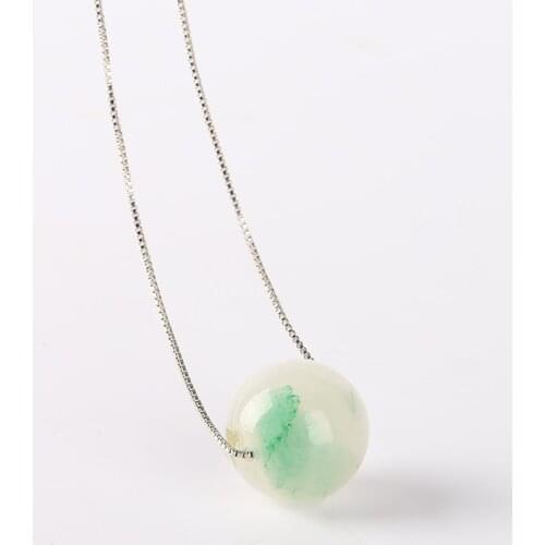 18MM Natural Jade Pendant Round Beads Medulla Pendant Necklace Clavicle Chain
