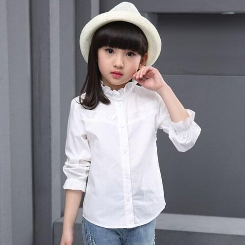 2019 Autumn Kids Clothes School Girl White Blouse Children Clothing Cotton Child Shirt Long-sleeved Blusas Girls Clothes 2-14Y