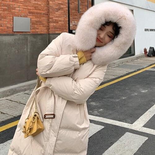 2020 Winter Natural Fox Fur Collar Hooded Jacket Women 90% White Duck Down Jacket Thick Warm Down Coat Long Parkas Snow Outwear