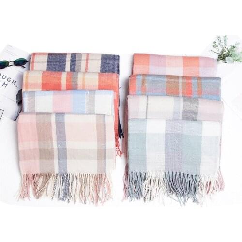 65*200cm Womens Winter Warm Color Double-sided Plaid Scarves Tippet Ladies/ Women Shawls and Wraps Long Tassel Female Blanket