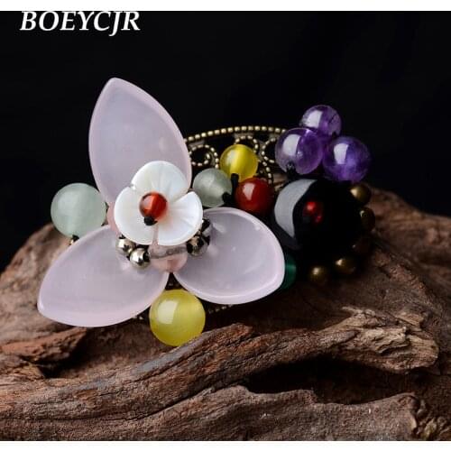 BOEYCJR Ethnic Glass Stone Flower Brooch Vintage Jewelry High Quality Handmade Brooches for Women Dress Scarf Accessories
