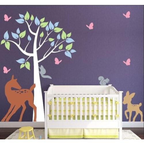 DIY Large Tree Wall Stickers Baby Room Nursery Wall Decal with Colorful Tree and Forest Animals Creative Living Room Decor ZA803
