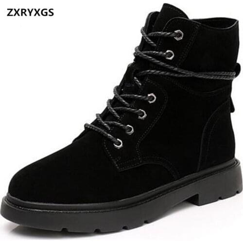 2020 New British Style Top Cowhide Nubuck Leather Autumn Martin Boots Women Ankle Boots Temperament Warm Winter Motorcycle Boots