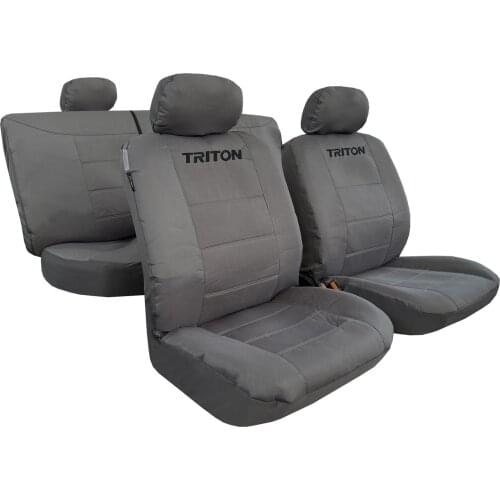 Canvas Seat Covers For Mitsubishi Triton, Waterproof Grey Full Set Embroidery Auto Protector, Airbag Safe Universal Easy Fit