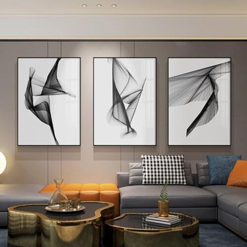 Black and white abstract line living room decoration painting modern minimalist fantasy line mural geometric Nordic background