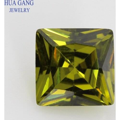 1.5x1.5~14x14mm 5A Peridot Square Shape Princess Cut CZ Stone Synthetic Gems Cubic Zirconia For Jewelry