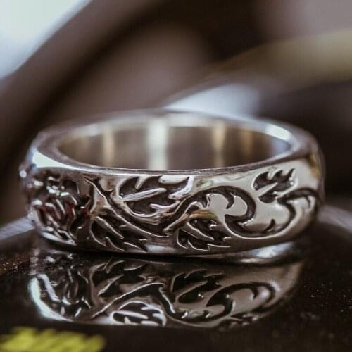 Dainty Carving Rose Flower Leaf Vine Rings Charm Vintage Silvery Jewelry For Women Wedding Party Anniversary Gifts Wholesale