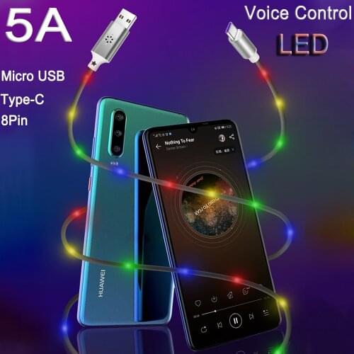 Micro USB Type C 5A Lighting Cable Voice Control USB-C Cabo Tipo C Quick Charge for Xiaomi redmi note 7 7a 8 Huawei Honor Cables
