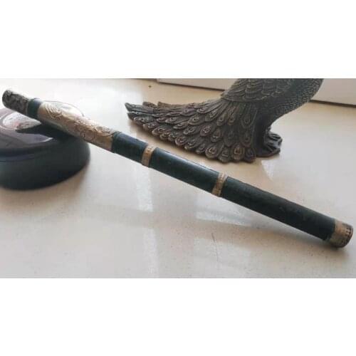 CHINA Natural Jade Armor Tibet Silver Hand Carved Dragon & Phoneix Pattern Dragon head Flute