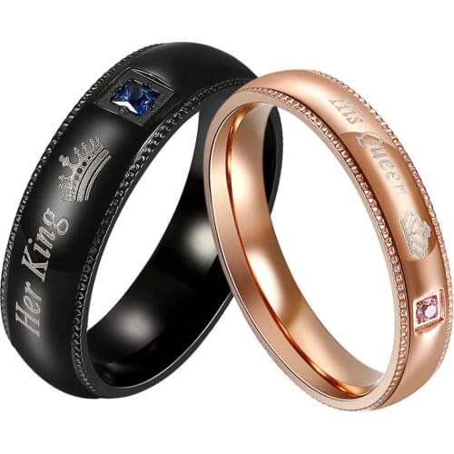 Boniskiss Stainless Steel Couple Rings Her King and His Queen Wedding Engagement Ring Lover Gift for Female Men