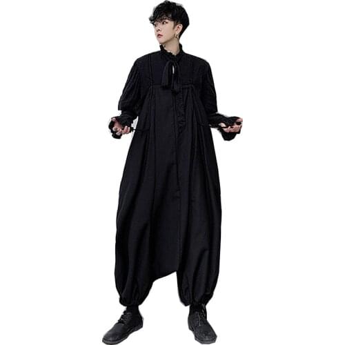 Japanese designer style overalls mens high-waist suspenders wide loose crotch cross-pants baggy pants