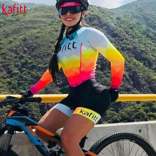KAFITT cycling wear suit womens bicycle clothing breathable long-sleeved shirt bicycle bib shorts rubber pad transport shirt