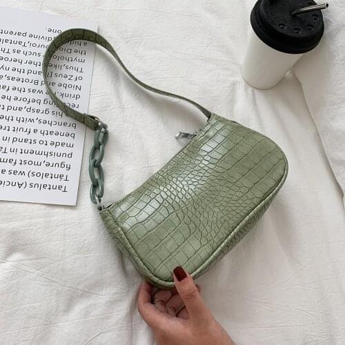 Fashion Alligator Pattern Handbag PU Leather Women Chain Underarm Shoulder Bags Female Casual Street Travel Totes