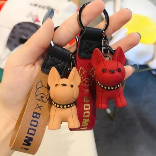 Fashion Punk French Bulldog Keychain PU Leather Dog Keychains for Women Bag Pendant Jewelry Trinket Mens Car Key Ring Key Chain