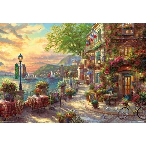 Lakeside Cafe scenery high quality Art Needlework 14CT Canvas Unprinted Handmade Embroidery Cross Stitch Kits DIY Home Decor