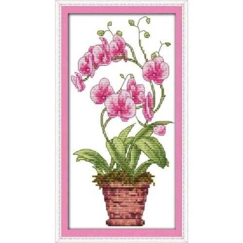 Pink butterfly orchid cross stitch kit 14ct 11ct count print x stitching embroidery DIY handmade needlework plus
