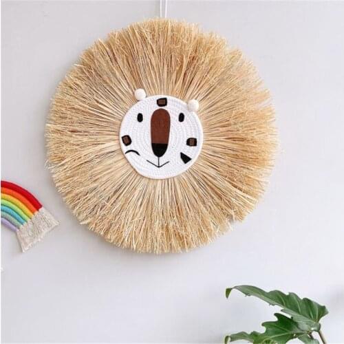 Raffia Weaving Animal Head Wall Decoration Childrens Room Decoration Hanging Pendant Nordic Style Home Wall Ornaments