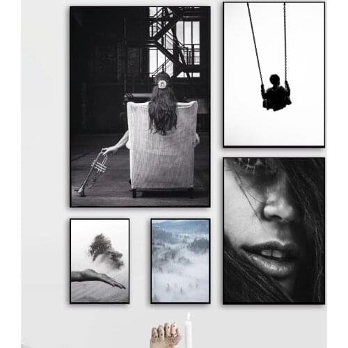 Wall Art Pictures Landscape Canvas Painting Black White Girls Art Wall Posters Home Decor Print on Canvas Decor for Living Room