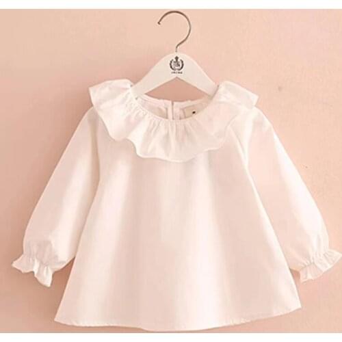 New Spring Baby Girls Blouse Lotus Leaf Collar Kids Shirt Comfortable Cotton Long Sleeve Girl Clothes Childrens Clothing