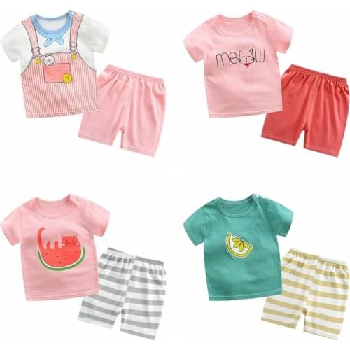 2021 New Baby Clothing Set Boys Girls Summer Casual T-shirt + Shorts 2-piece Set Cartoon Printed Childrens Clothes Set