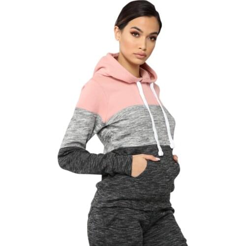 New Ladies Casual Hoodies Spring and Autumn Womens Cotton Three Color Stitching Hooded Sweater Comfortable Daily Top for Female