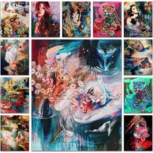 New 5D Full Square Diamond painting embroidery Cross stitch Beauty lion leopard flower fish DIY Round Drill Drawing mosaic 027