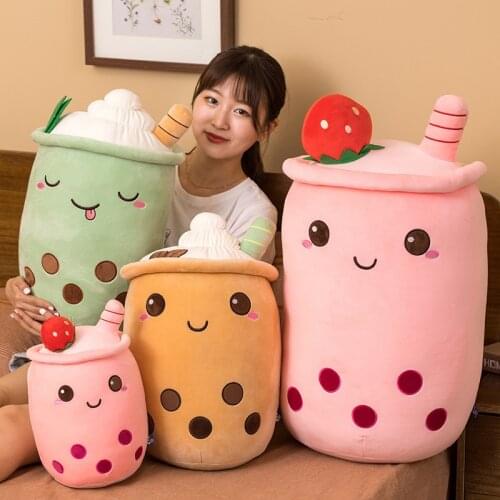 New Style Cartoon Fruit Bubble Tea Cup Plush Toys Real Life Boba Food With Suction Tubes Pillow Stuffed Soft Hug Cushion Decor