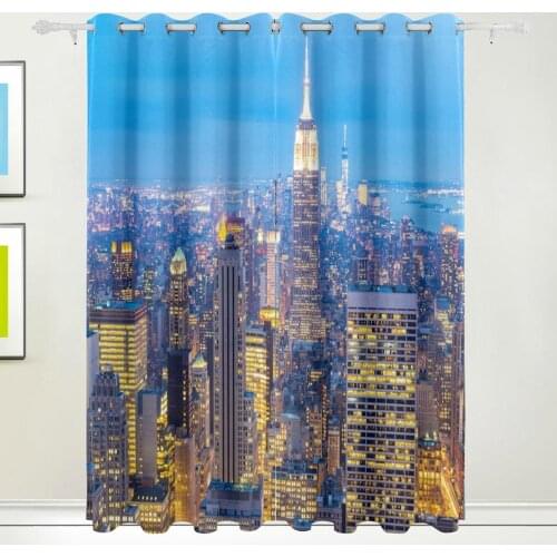 New York City Skyscrapers Dusk Curtain Drapes Panels Darkening Blackout Grommet Room Divider for Patio Window Sliding Glass Door