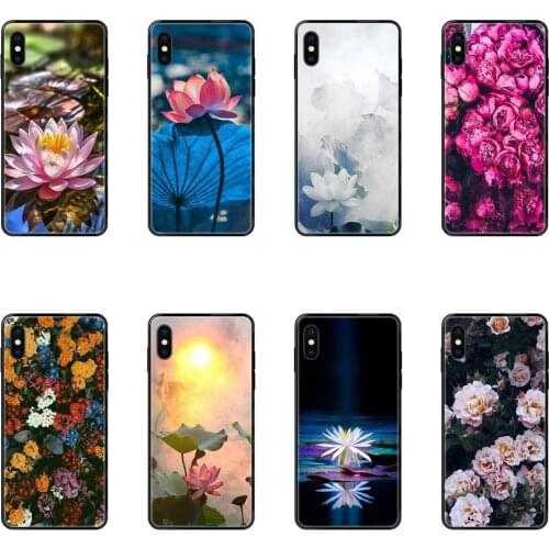 Charming Bright Lotus And Rose Best Looking Black Soft TPU Luxury Fashion Phone Case For Galaxy S5 S6 S7 S8 S9 S10 S10e S20