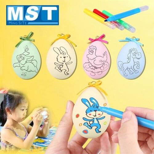 Watercolor Hand Painted Eggs Easter Decorative Toys Kids Pendants Ornaments Colorful Decoration Hanging DIY Crafts Children Gift