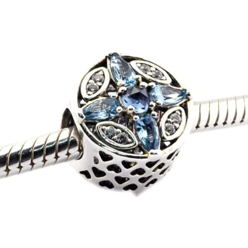 Patterns of Frost Charm Blue Beads for jewelry making Fit woman DIY charms Bracelet & Bangle sterling silver charm