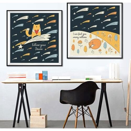 Modern Cartoon Airship Star Moon canvas Canvas Painting Prints Kids Nursery Posters Nursery Wall Art Modern Home Decor No Frame