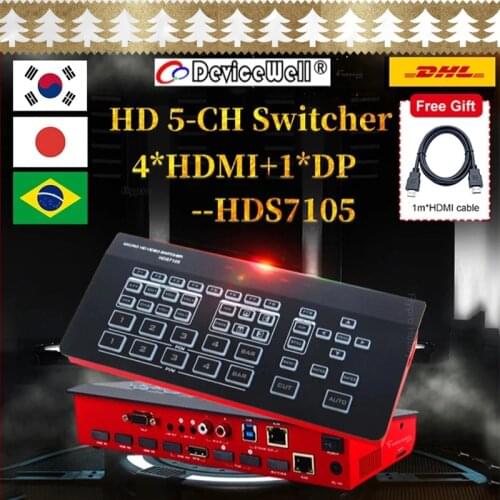 DeviceWell HDS7105 Super Mini Switcher 4 + 1 DP inputs Video Switcher for New Media Live Youtube Ins TV Broadcasts pk atem