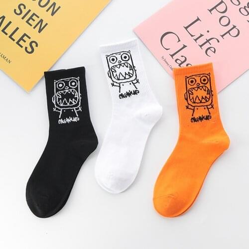 Unisex Men Womens Socks Cute White Black Harajuku Comfortable Cotton Fashion Monster Hiphop Streetwear Cool for Girl Mens Sox