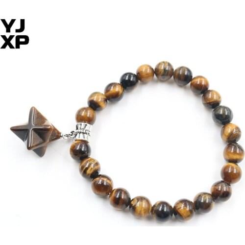 YJXP Silver Plated Natural Tiger Eye Stone Beads with Star Bracelets for Anniversary Jewelry