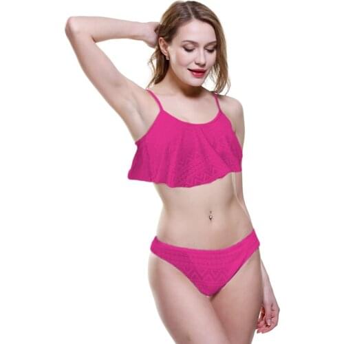 Z-LAI 2019 Simple Solid color Bikini Women Sexy Swimwear Lace Up Flounce Summer Brazilian Swimsuit push up biquini bathing suit