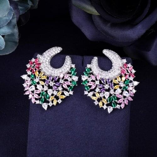 Jankelly newe arrived New flower shape and Cubic Zircon stud Earrings for Women gift for free shipping (one pcs)