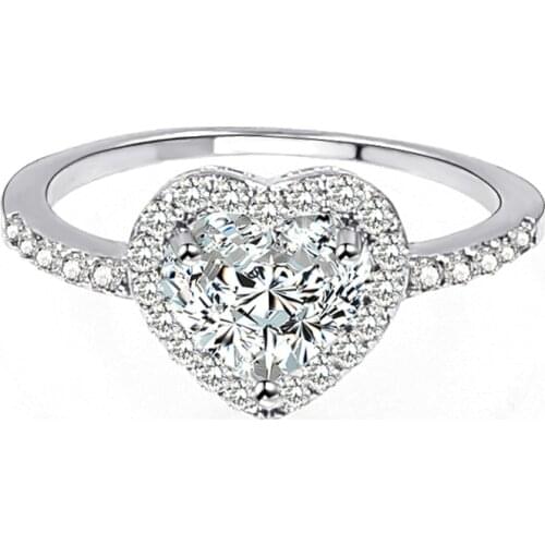Hollow Heart-shaped Zircon Wedding Ring for Women Micro-inlaid Simulation 925 Sliver Ring Jewelry Engagement Love Ring Birthday