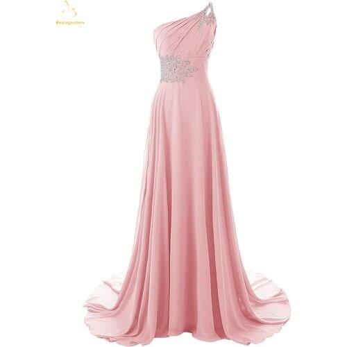 Bealegantom Sexy One Shoulder Long Chiffon Evening Dresses 2021 With Lace Up Formal Prom Party Gown Vestido Longo QA1440