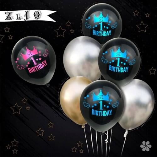 ZLJQ 1st Metal Balloons Crown Latex Balloon Baby First Birthday Party Decorations Boy Girl One Year Old Birthday Baby Shower Kid