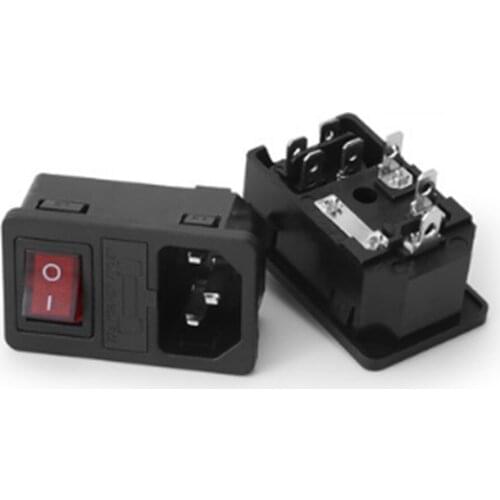 1Pcs 10A 250VAC 3 Pin iec320 C14 inlet connector plug power socket with lamp rocker switch 10A fuse holder socket male connector