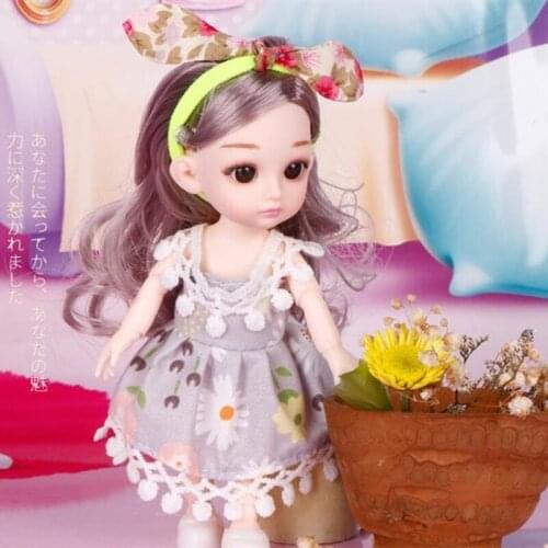 16cm Carton Princess Brown Hair Doll With Clothes Set Lovely Girls Toy Gift